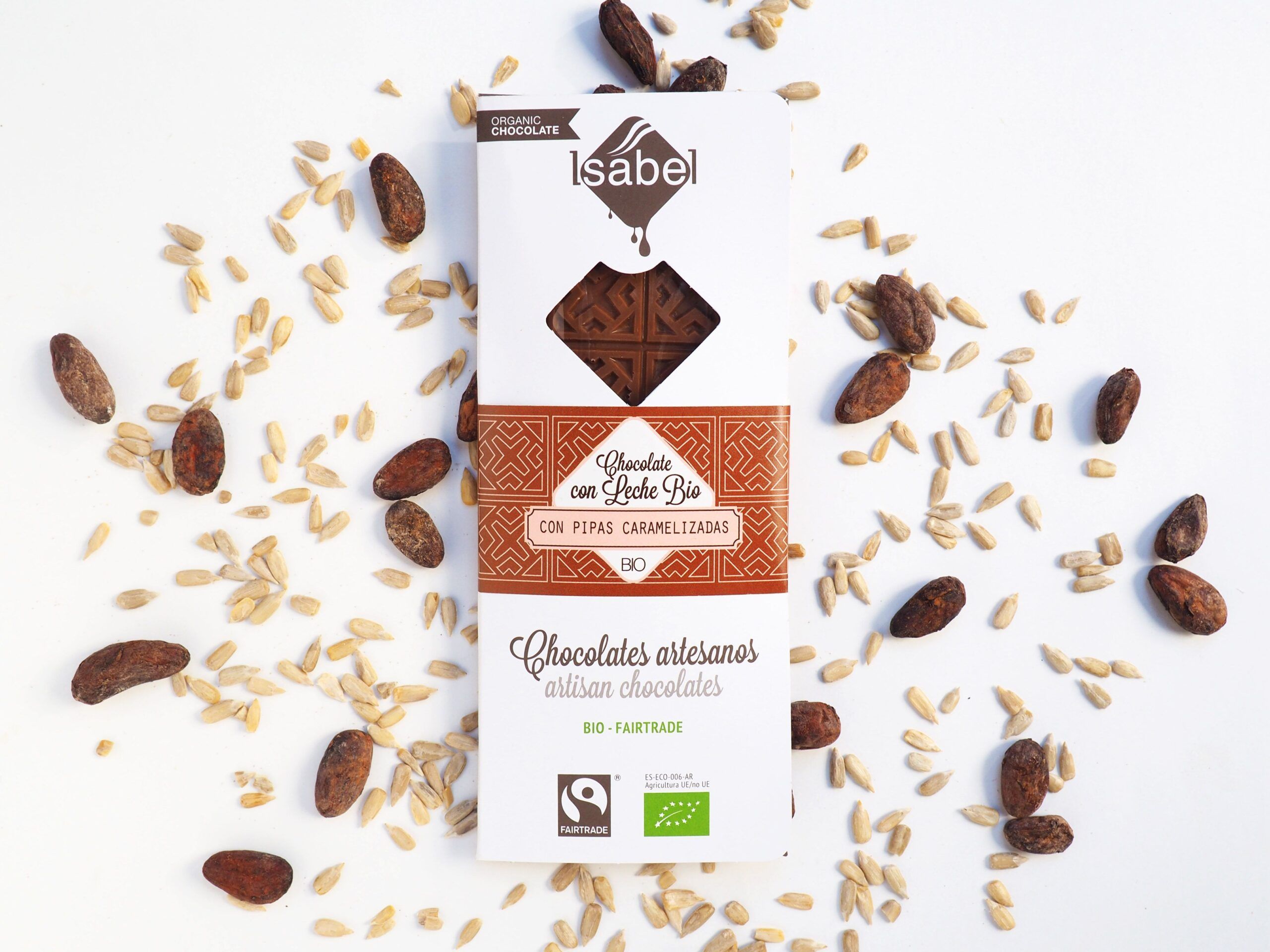 TABLETA DE CHOCOLATE CON LECHE Y PIPAS CARAMELIZADAS